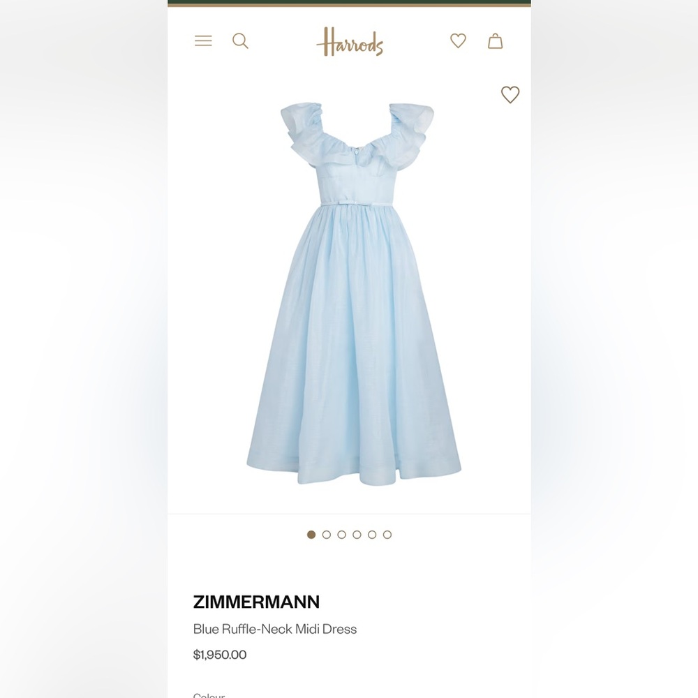 Zimmermann Blue Ruffle-Neck Midi Dress NWT